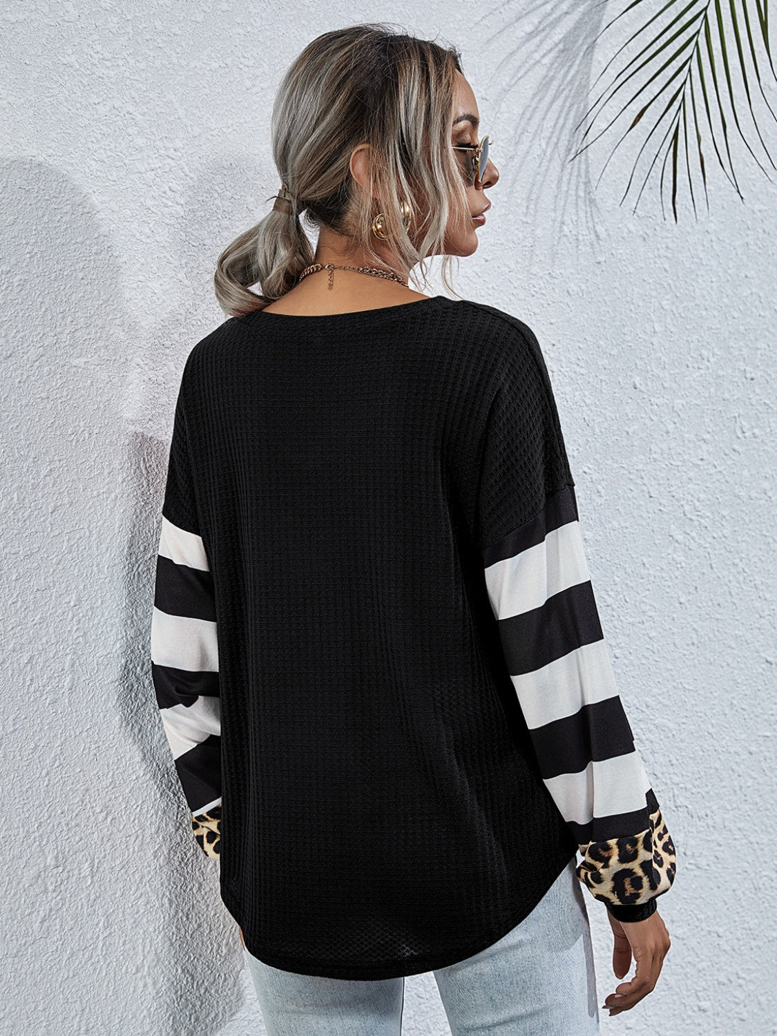 Leopard Striped Waffle-Knit Top - ClassiQ