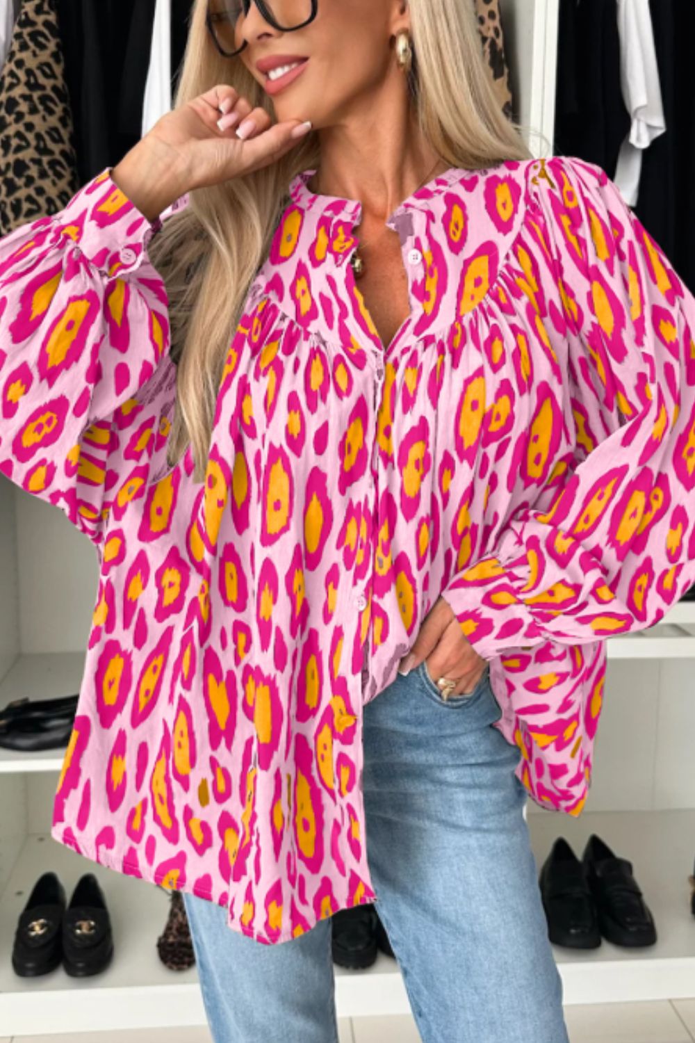 Leopard Print Button Down Long Sleeve Shirt - Classique Collection
