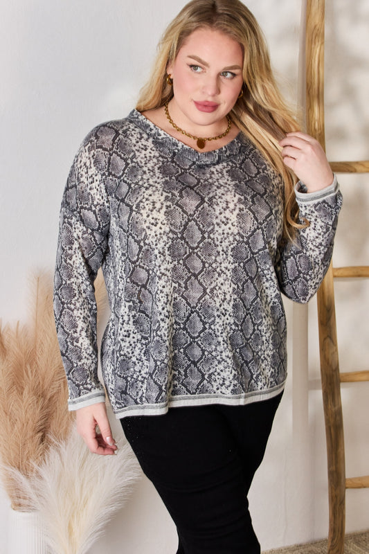 Hailey & Co Full Size Snakeskin V-Neck Long Sleeve Top - Classique Collection