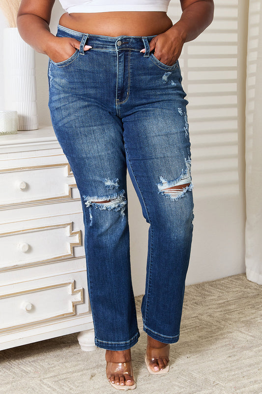 Judy Blue Full Size Mid Rise Hand Sand & Destroy Bootcut Jeans - Classique Collection