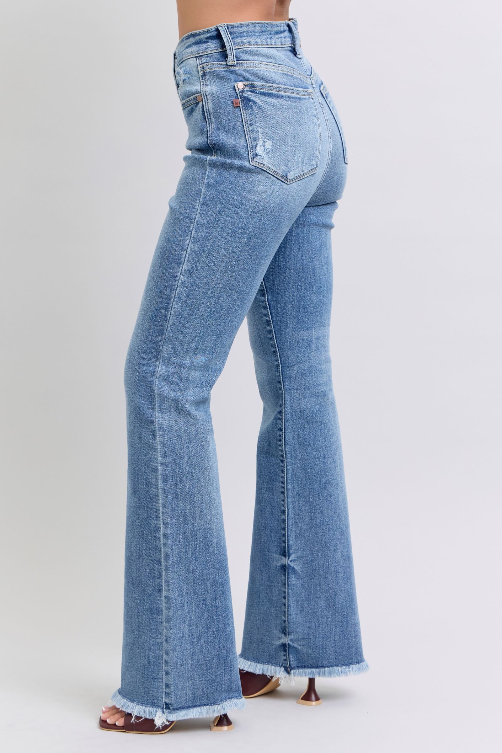 Judy Blue Full Size Raw Hem High Rise Bootcut Jeans - Classique Collection