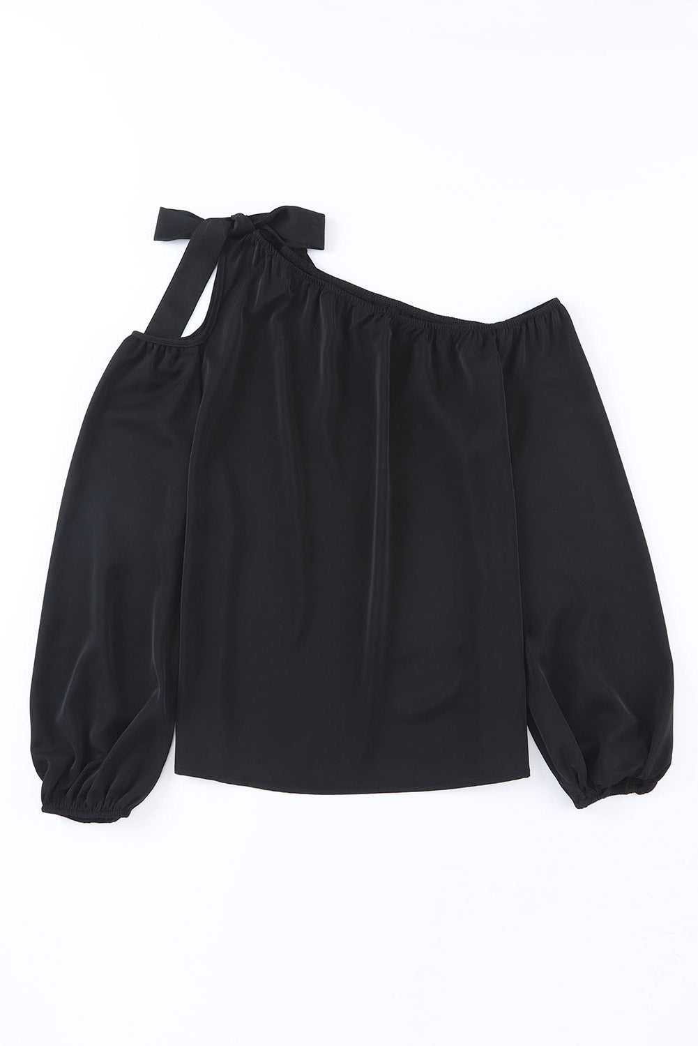 Tied Asymmetrical Neck Cold-Shoulder Blouse - Classique Collection
