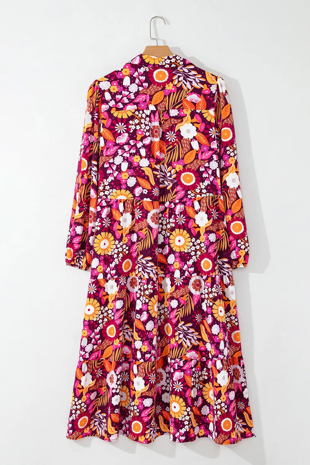 Printed Johnny Collar Long Sleeve Midi Dress - Classique Collection