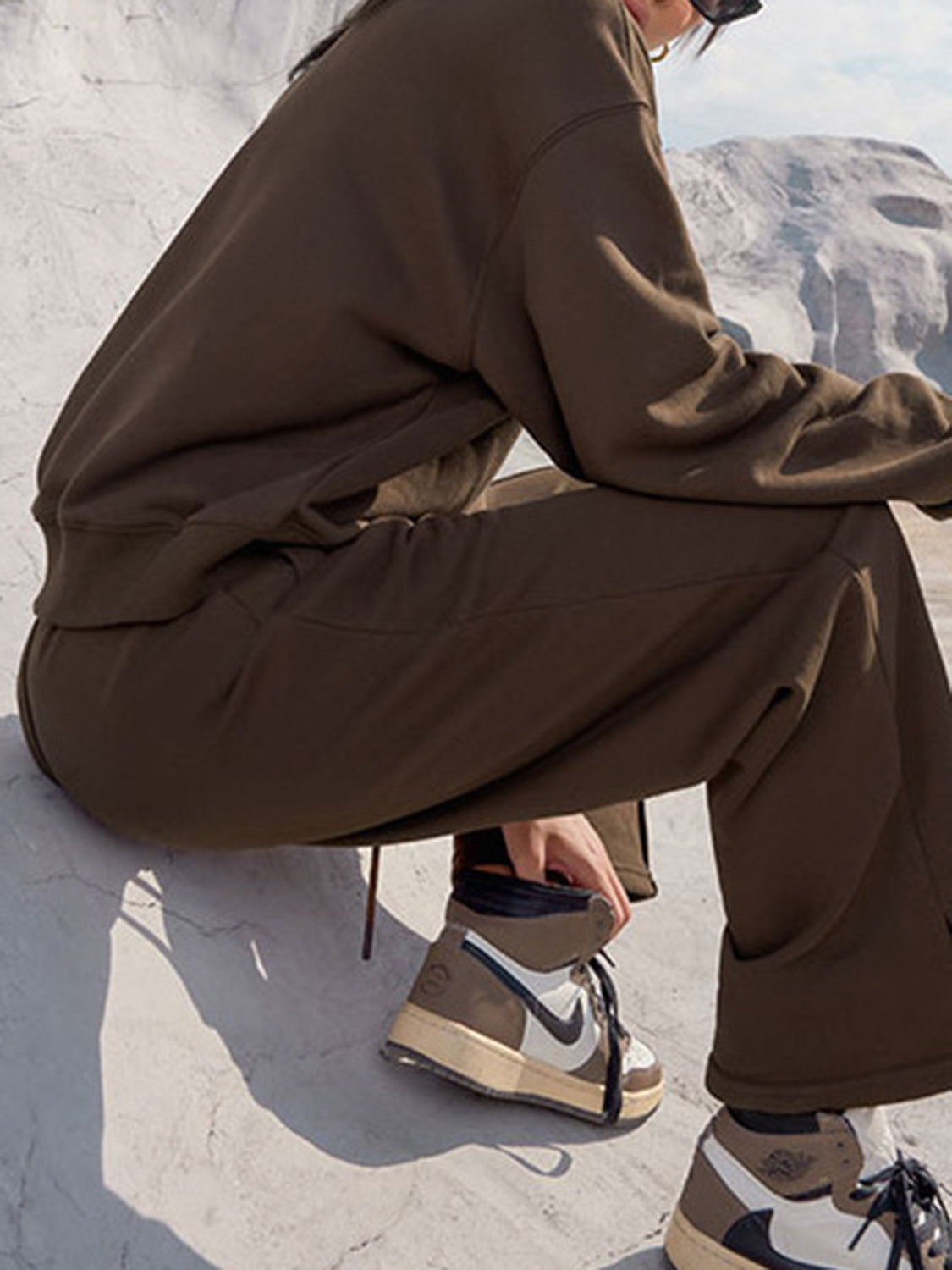Round Neck Long Sleeve Top and Elastic Waist Pants Set - ClassiQ