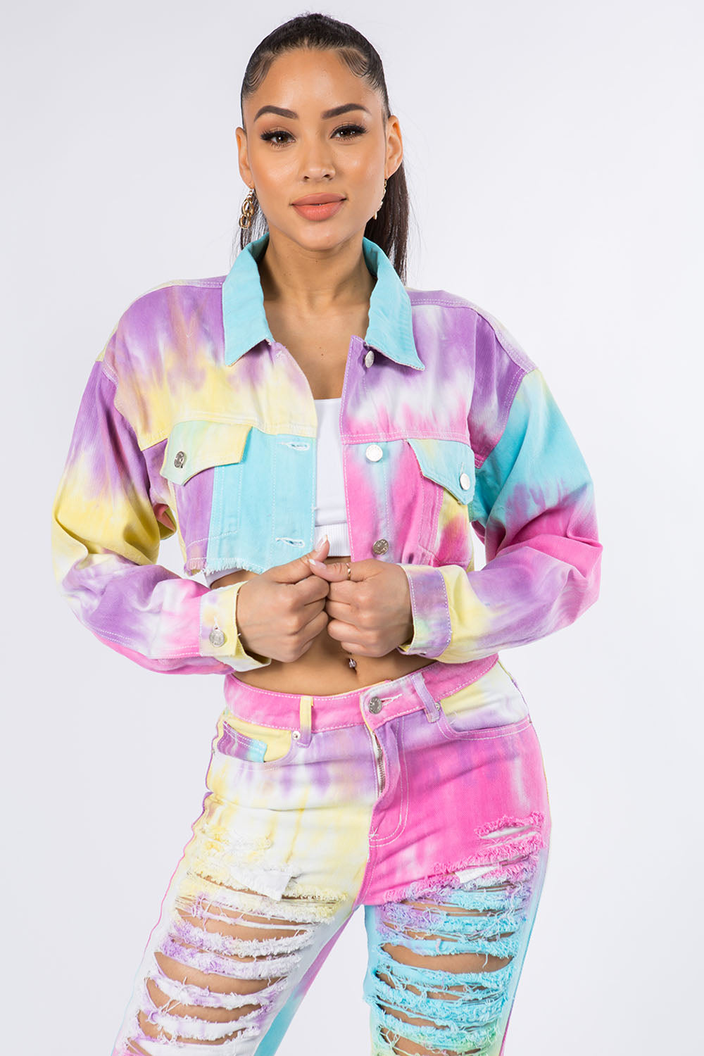 American Bazi Distressed Back Cropped Denim Jacket - Classique Collection