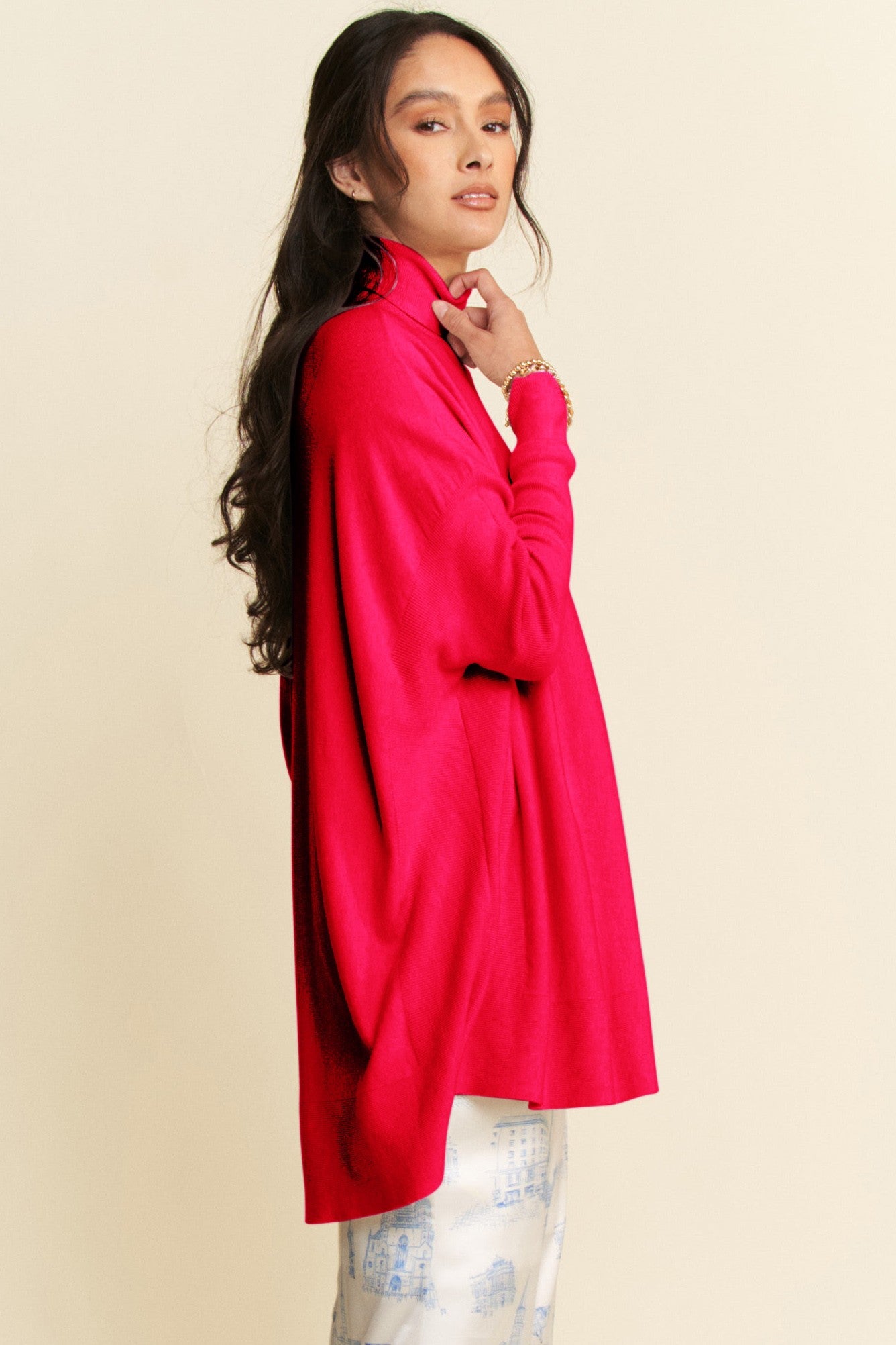 Davi & Dani High-Low Turtleneck Long Sleeve Knit Top - Classique Collection