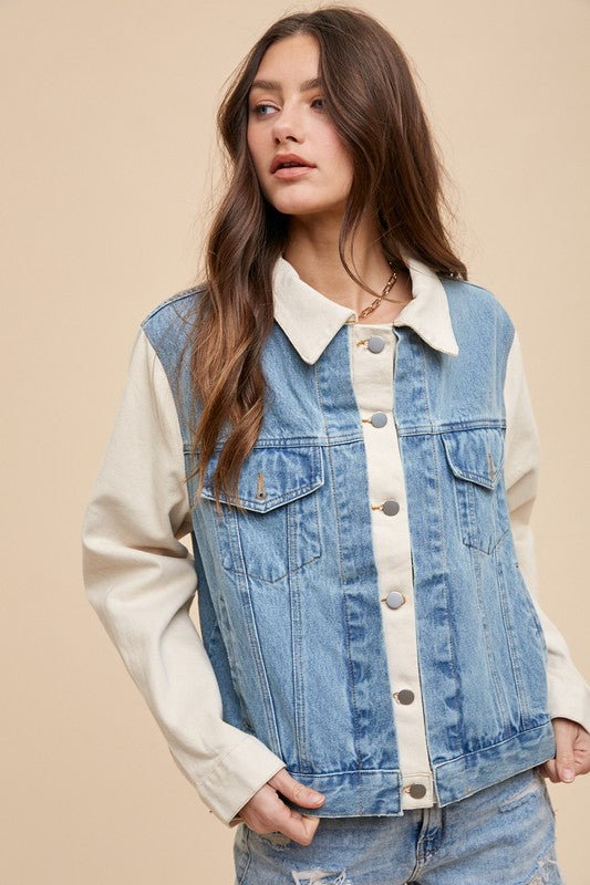 Annie Wear Collared Neck Double Placket Denim Jacket - ClassiQ