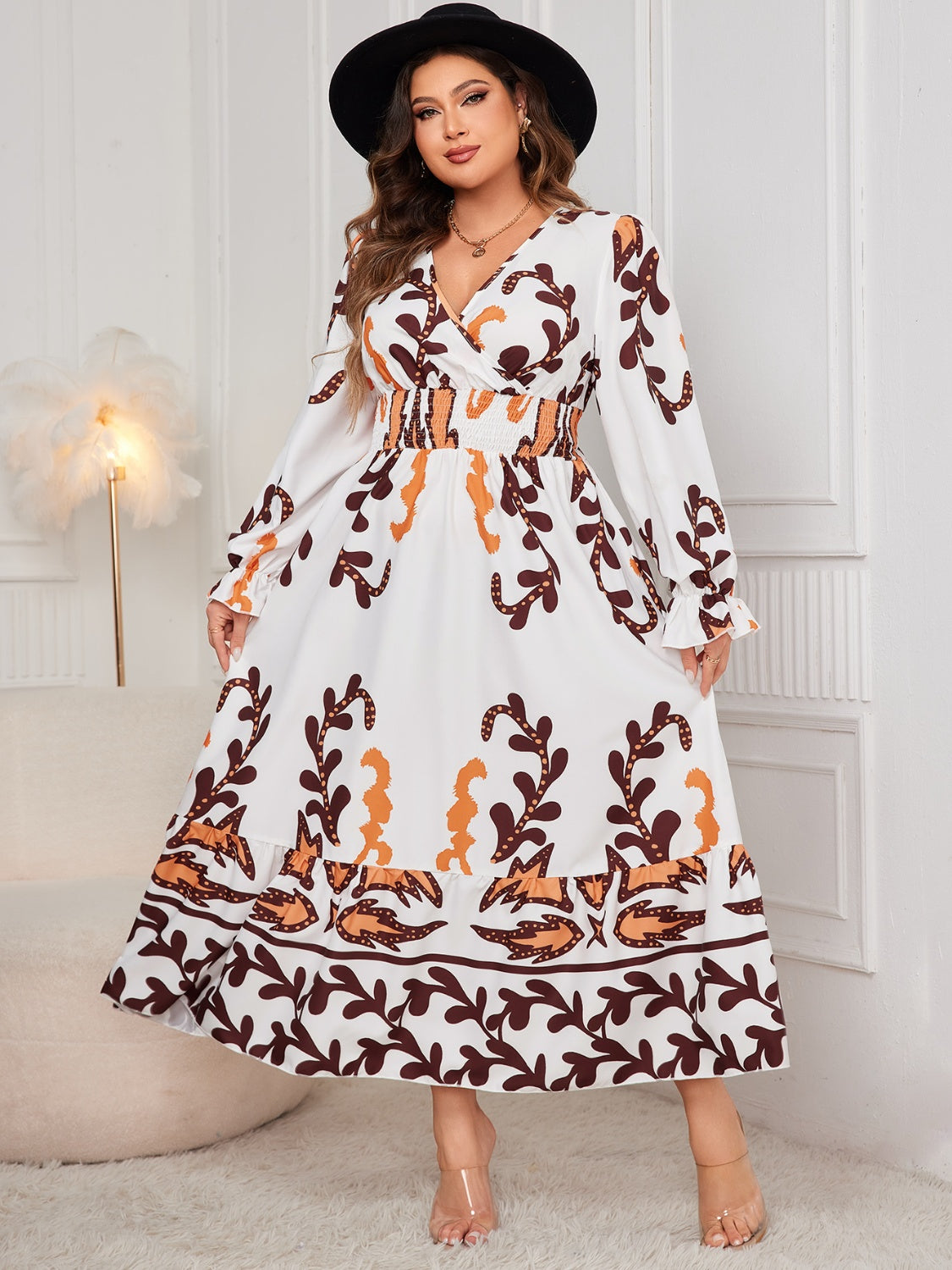 Honey Plus Size Printed Surplice Flounce Sleeve Dress - Classique Collection