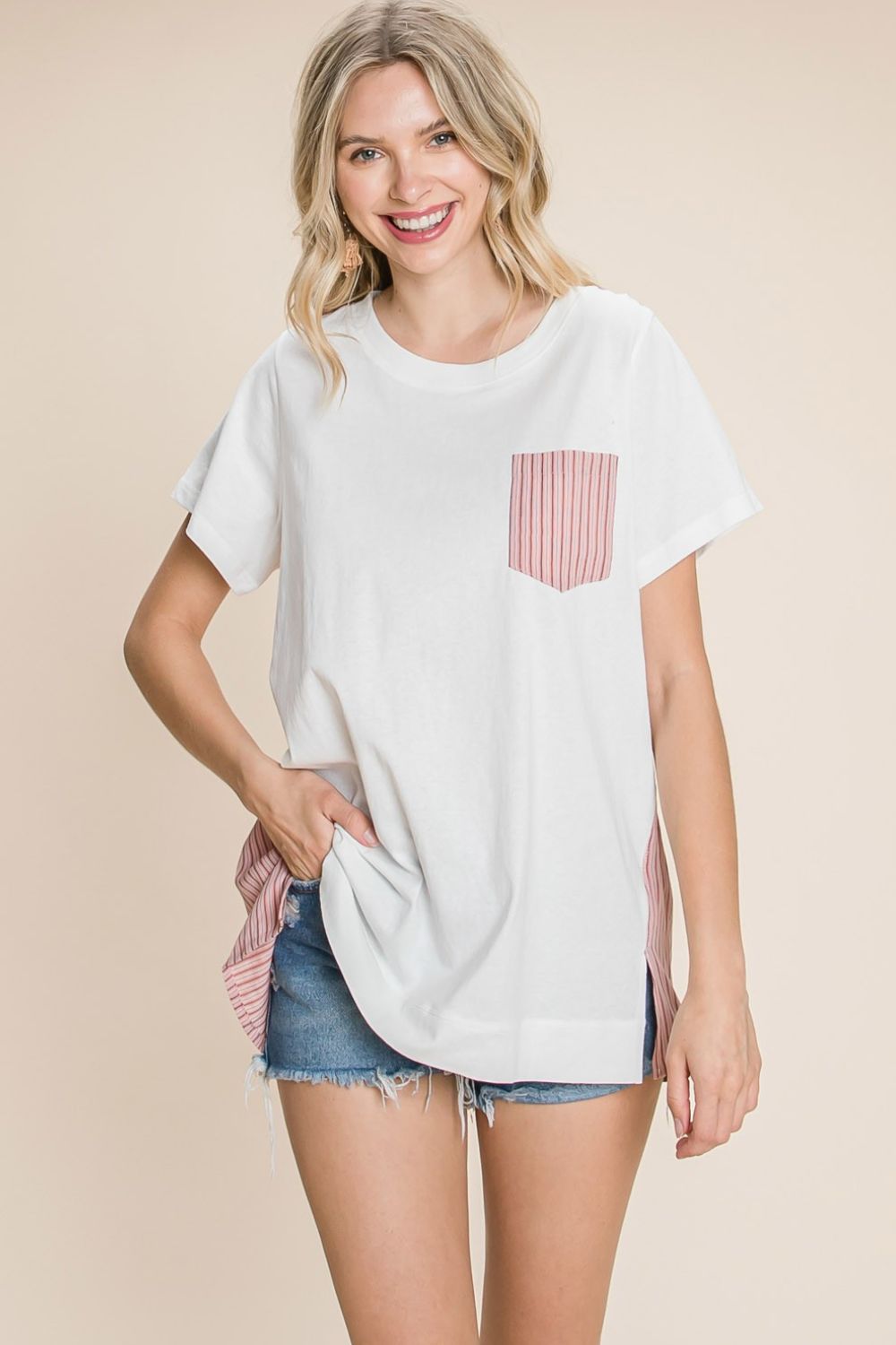Cotton Bleu by Nu Label Contrast Striped Short Sleeve T-Shirt - Classique Collection