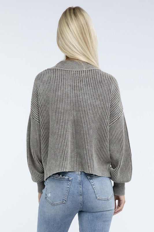 Washed Collared Henley Sweater - Classique Collection