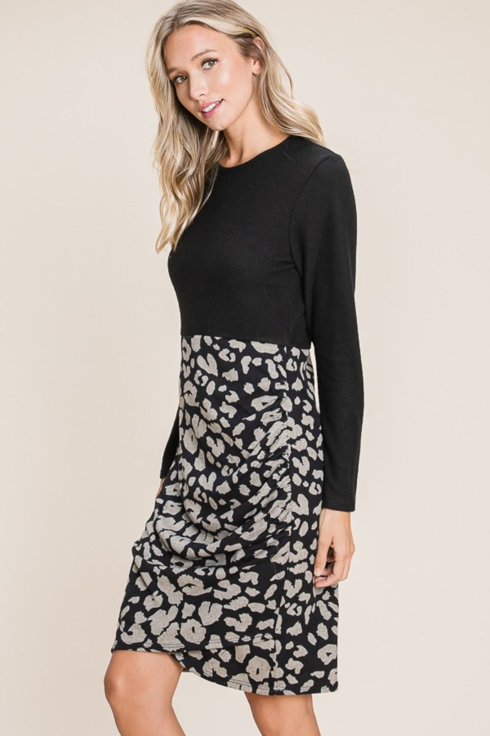 BOMBOM Leopard Color Block Knit Dress - Classique Collection