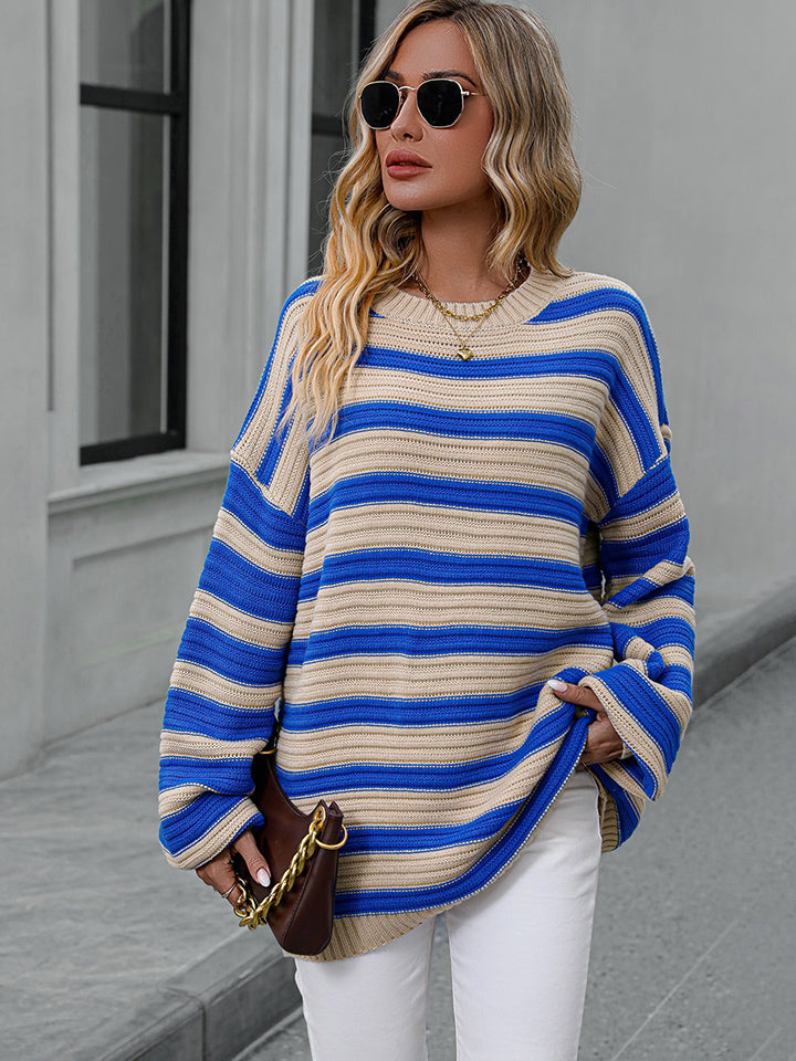 Striped Dropped Shoulder Sweater - ClassiQ