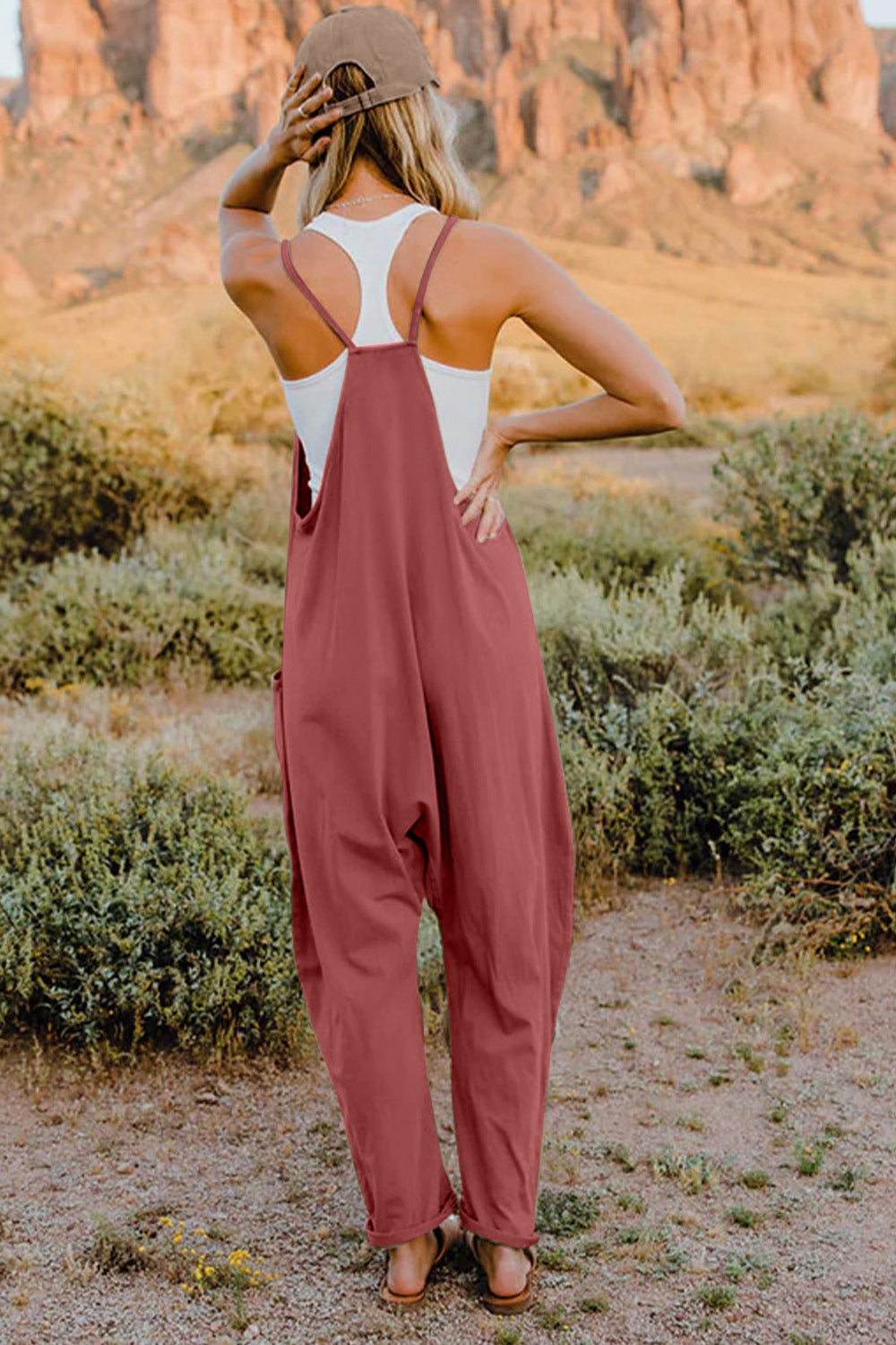 Double Take Full Size V-Neck Sleeveless Jumpsuit with Pockets - ClassiQ