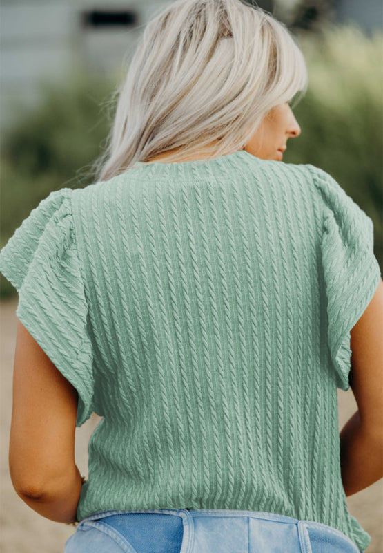 Textured Round Neck Flounce Sleeve Blouse - Classique Collection