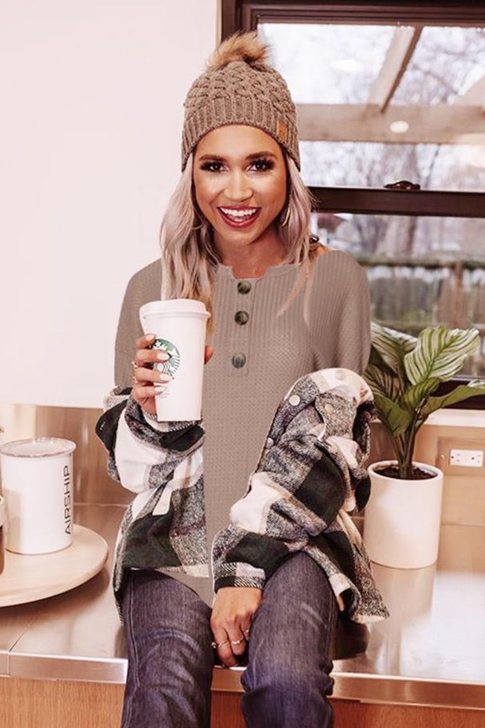 Buttoned Boat Neck Long Sleeve Blouse - Classique Collection