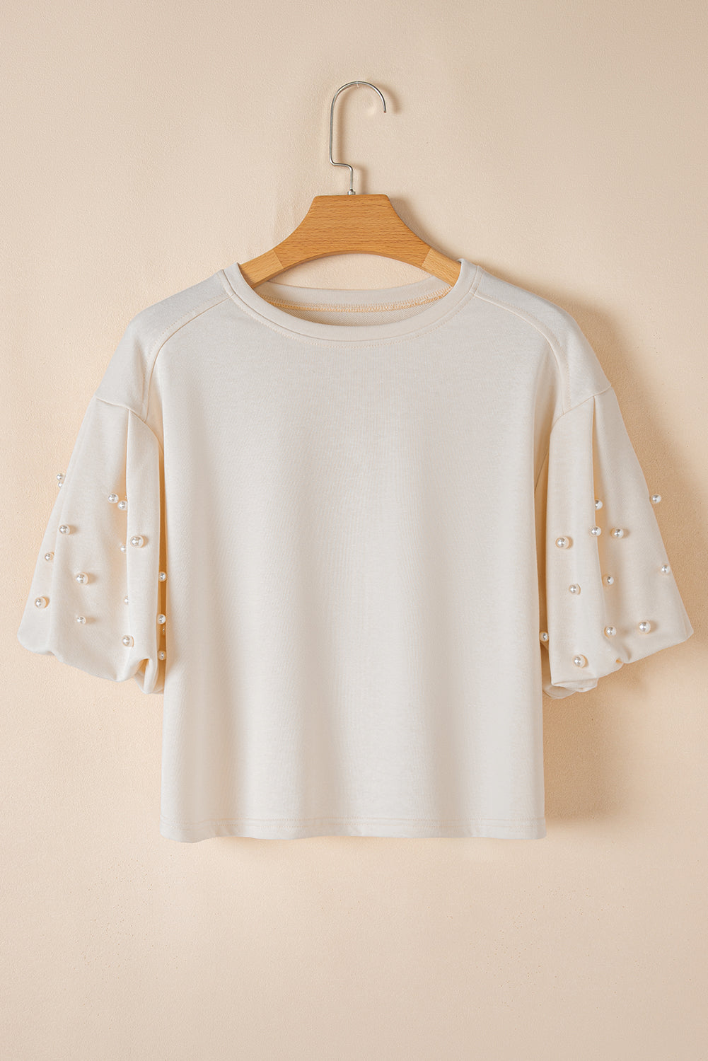 Pearl Detail Round Neck Half Sleeve Blouse - Classique Collection