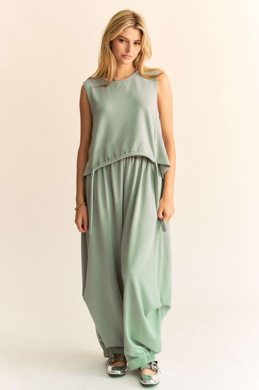 Davi & Dani Drawstring Hem Round Neck Tank and Pants Set - Classique Collection