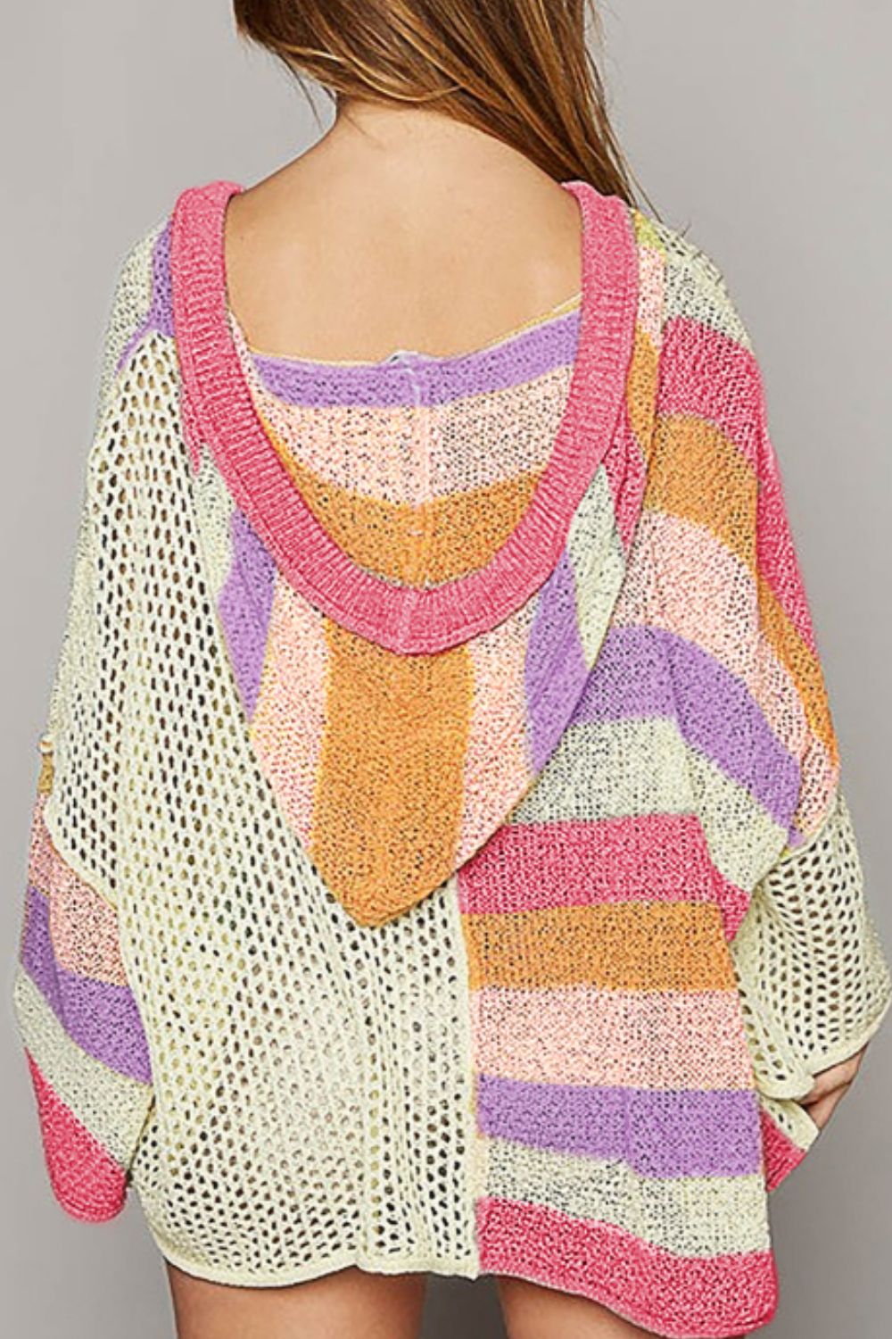 Openwork Color Block Hooded Sweater - Classique Collection