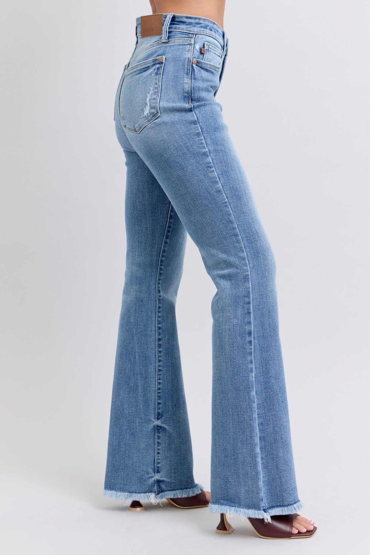 Judy Blue Full Size Raw Hem High Rise Bootcut Jeans - Classique Collection