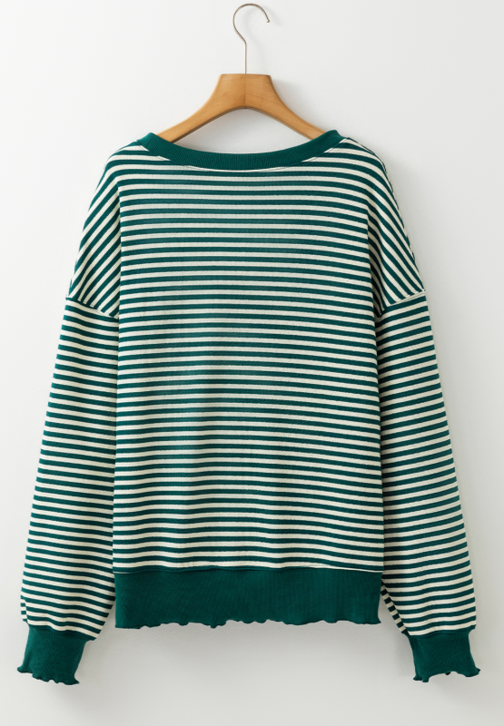 LUCKY Striped Round Neck Long Sleeve Sweatshirt - Classique Collection