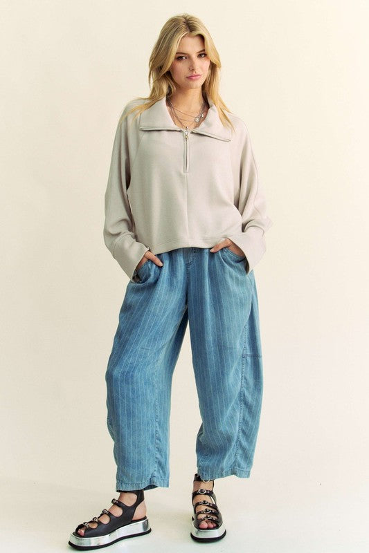 Davi & Dani Drawstring Hem Half Zip Raglan Sleeve Sweatshirt - Classique Collection