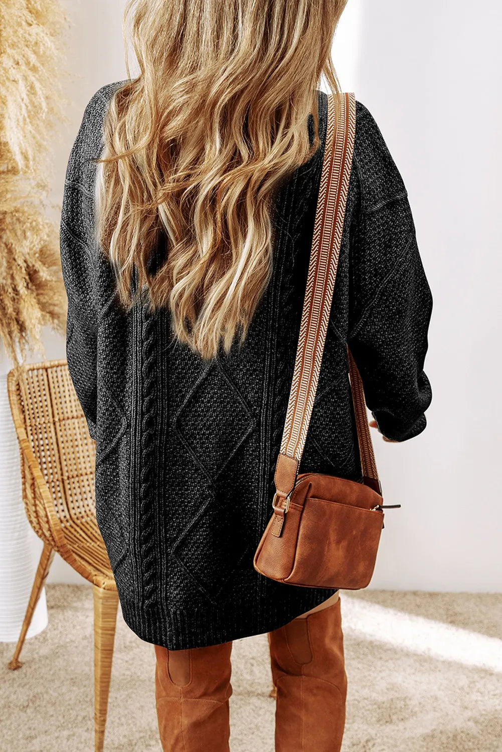 Cable-Knit Round Neck Sweater Dress - Classique Collection