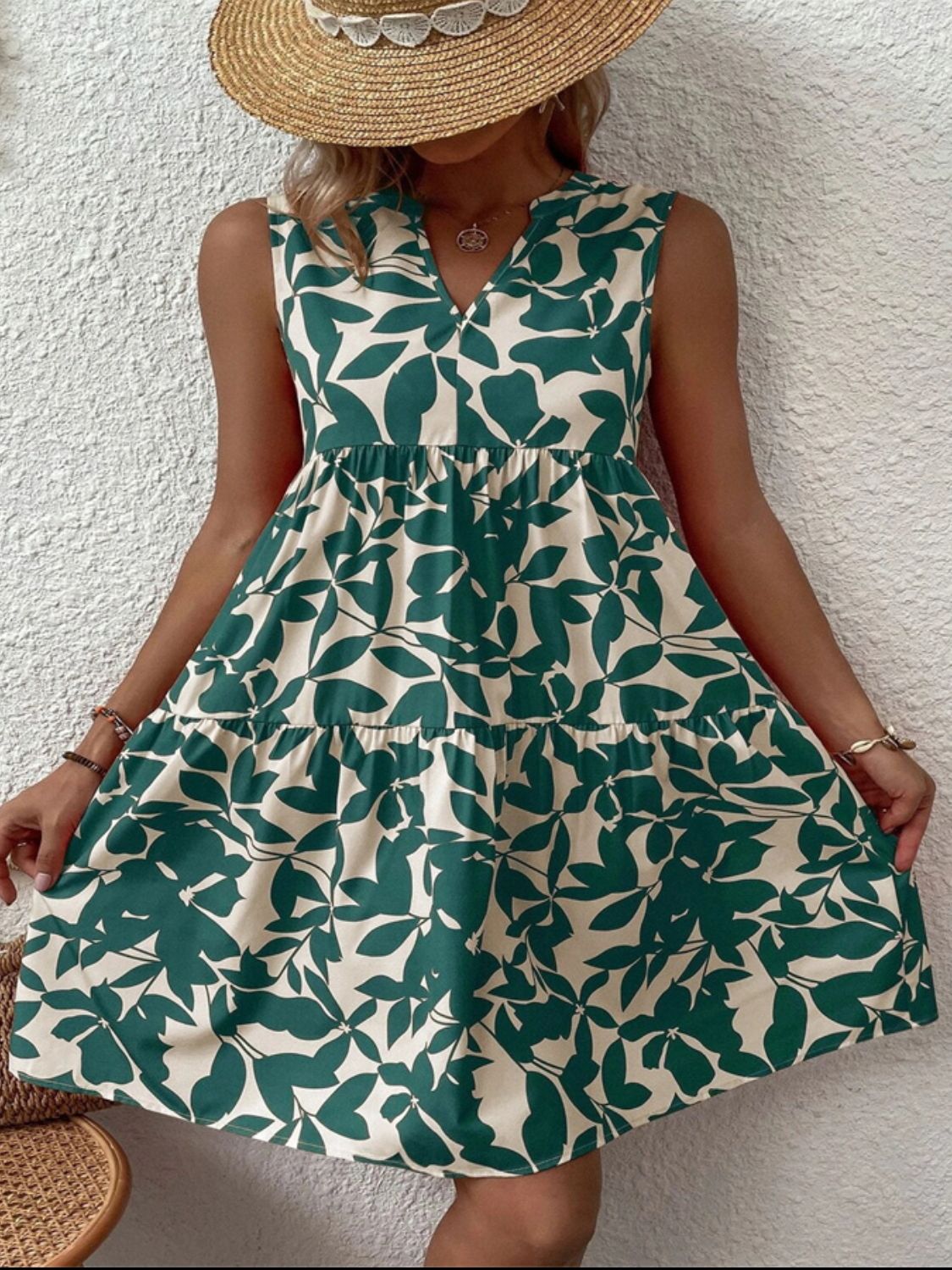 Printed Notched Sleeveless Mini Dress - Classique Collection
