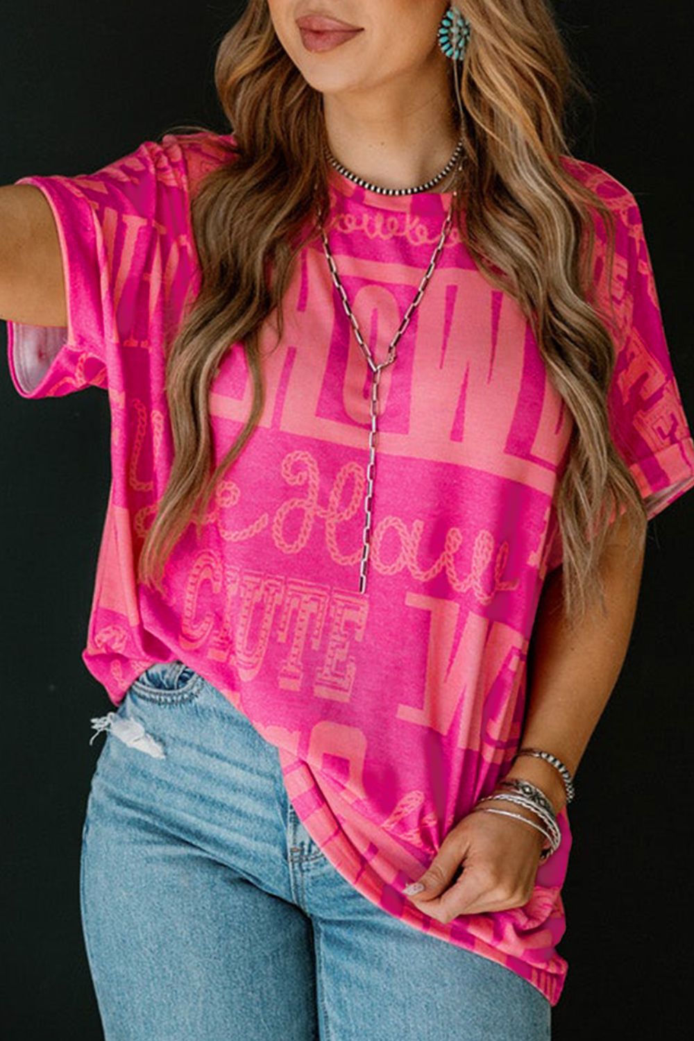 Letter Printed Round Neck Short Sleeve T-Shirt - Classique Collection