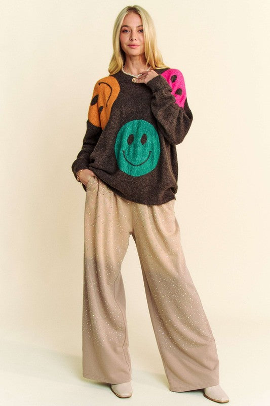 Davi & Dani Rhinestone Drawstring Wide Leg Pants - Classique Collection
