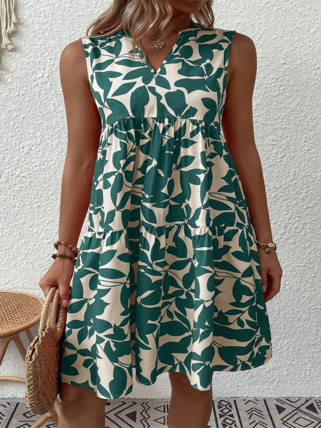Printed Notched Sleeveless Mini Dress - Classique Collection