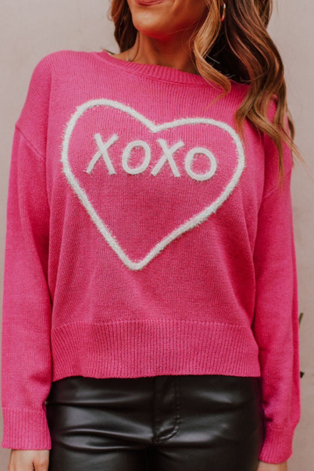 XOXO Round Neck Drop Shoulder Sweater - ClassiQ