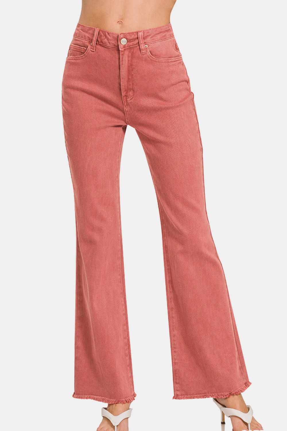 Zenana Acid Washed Frayed Hem Bootcut Jeans - Classique Collection