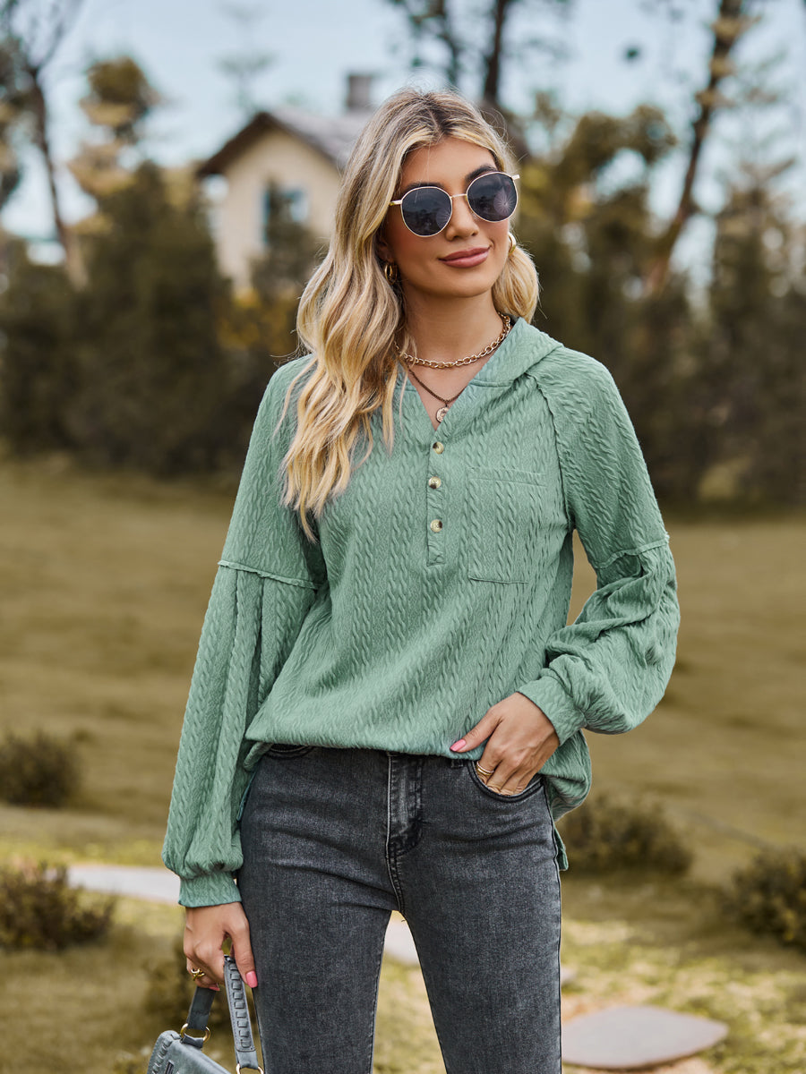 Cable-Knit Dropped Shoulder Hoodie - Classique Collection