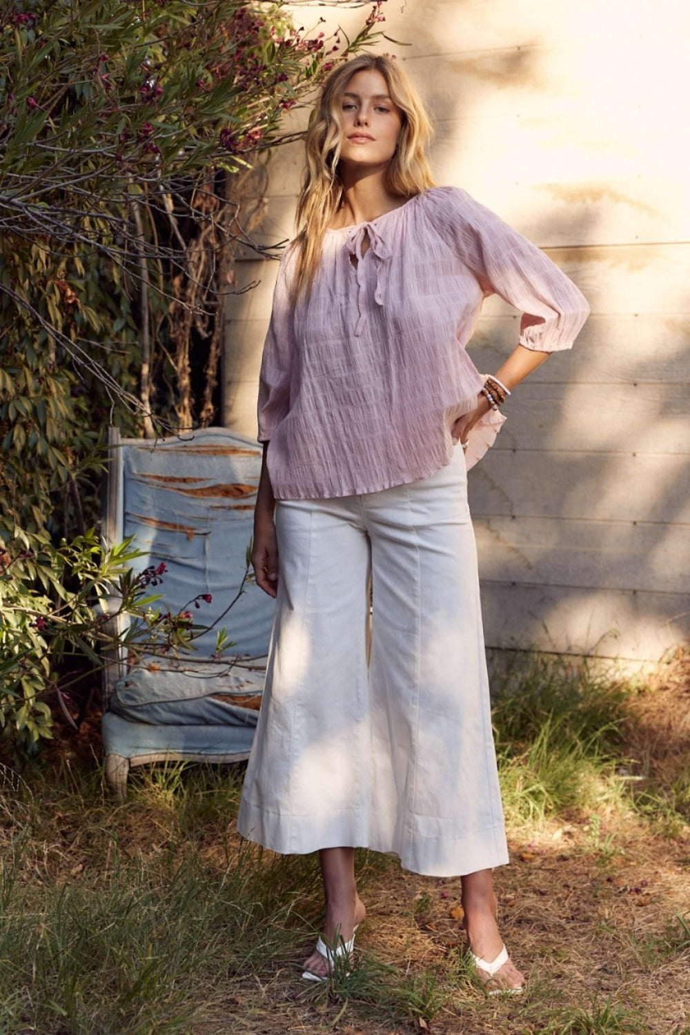In February Textured Tie Neck Blouse - Classique Collection