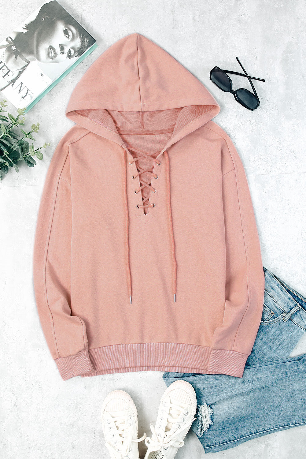 Lace Up Long Sleeve Hoodie - Classique Collection