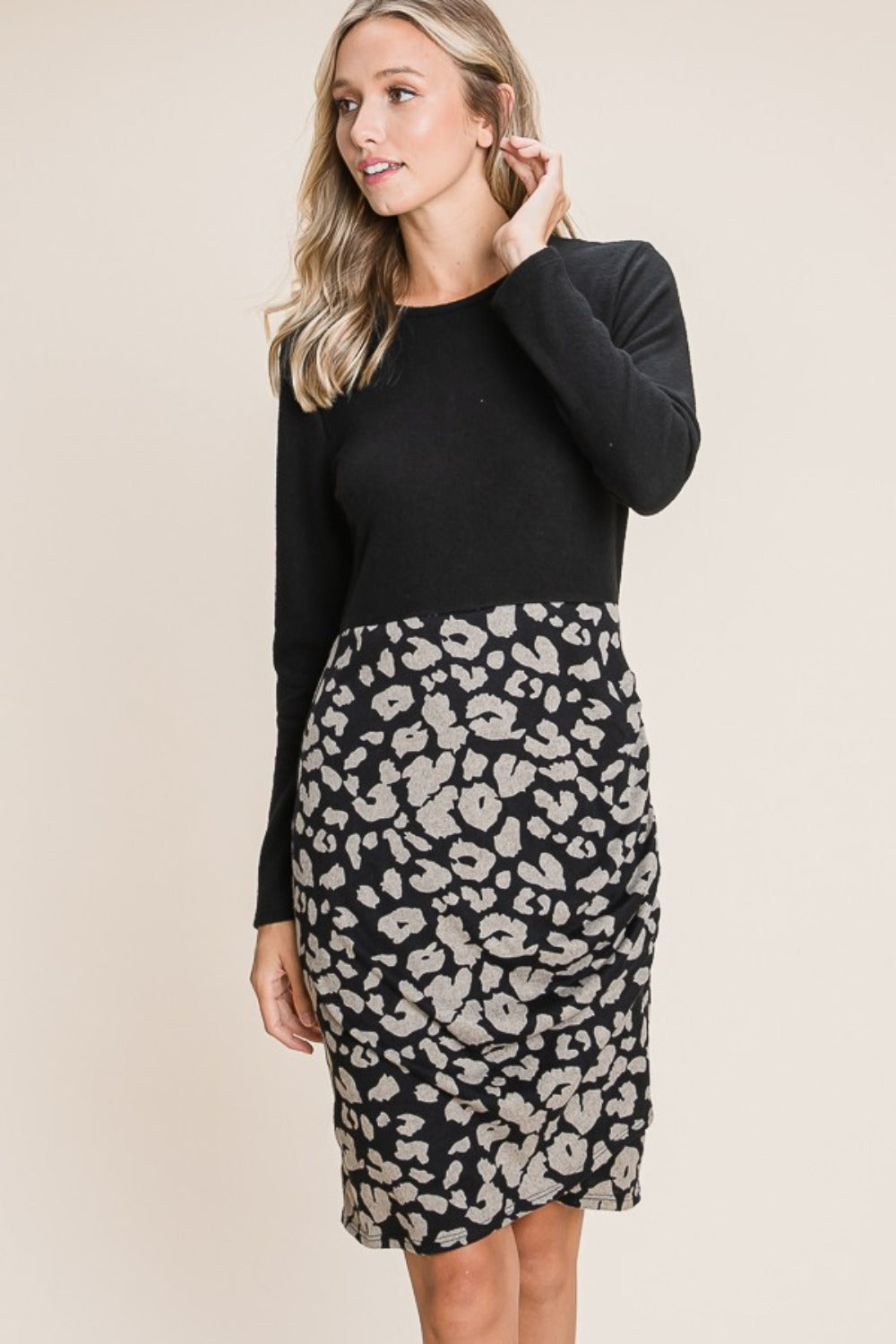 BOMBOM Leopard Color Block Knit Dress - Classique Collection