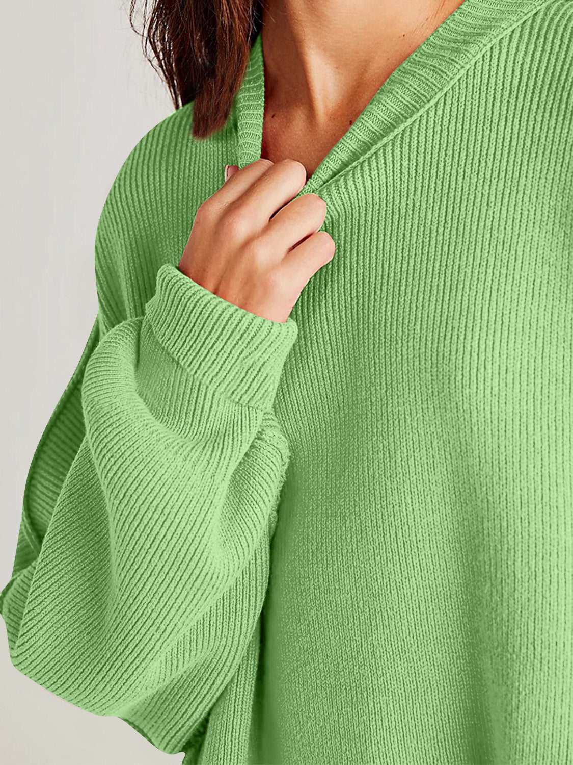 Double Take Side Slit Round Neck Long Sleeve Sweater - ClassiQ