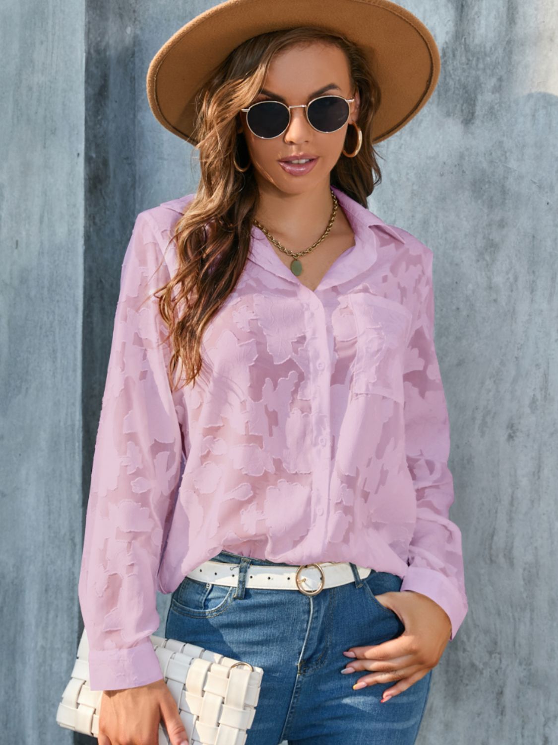 Full Size Collared Neck Long Sleeve Shirt Plus Size - Classique Collection