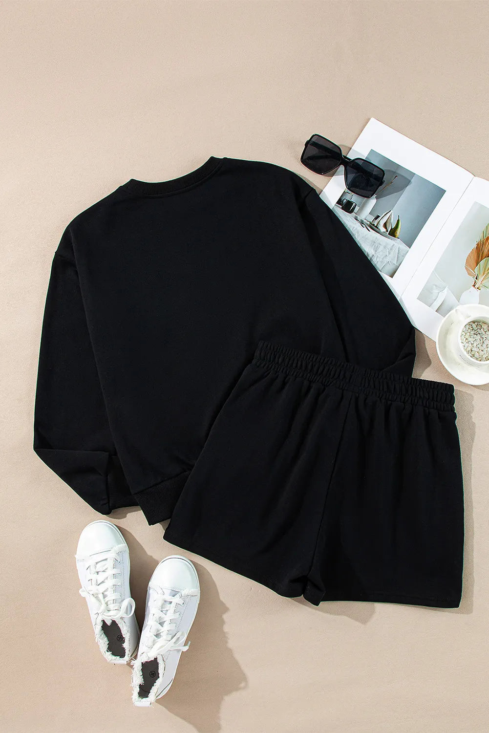 MERRY Sequin Round Neck Long Sleeve Top and Shorts Set - ClassiQ