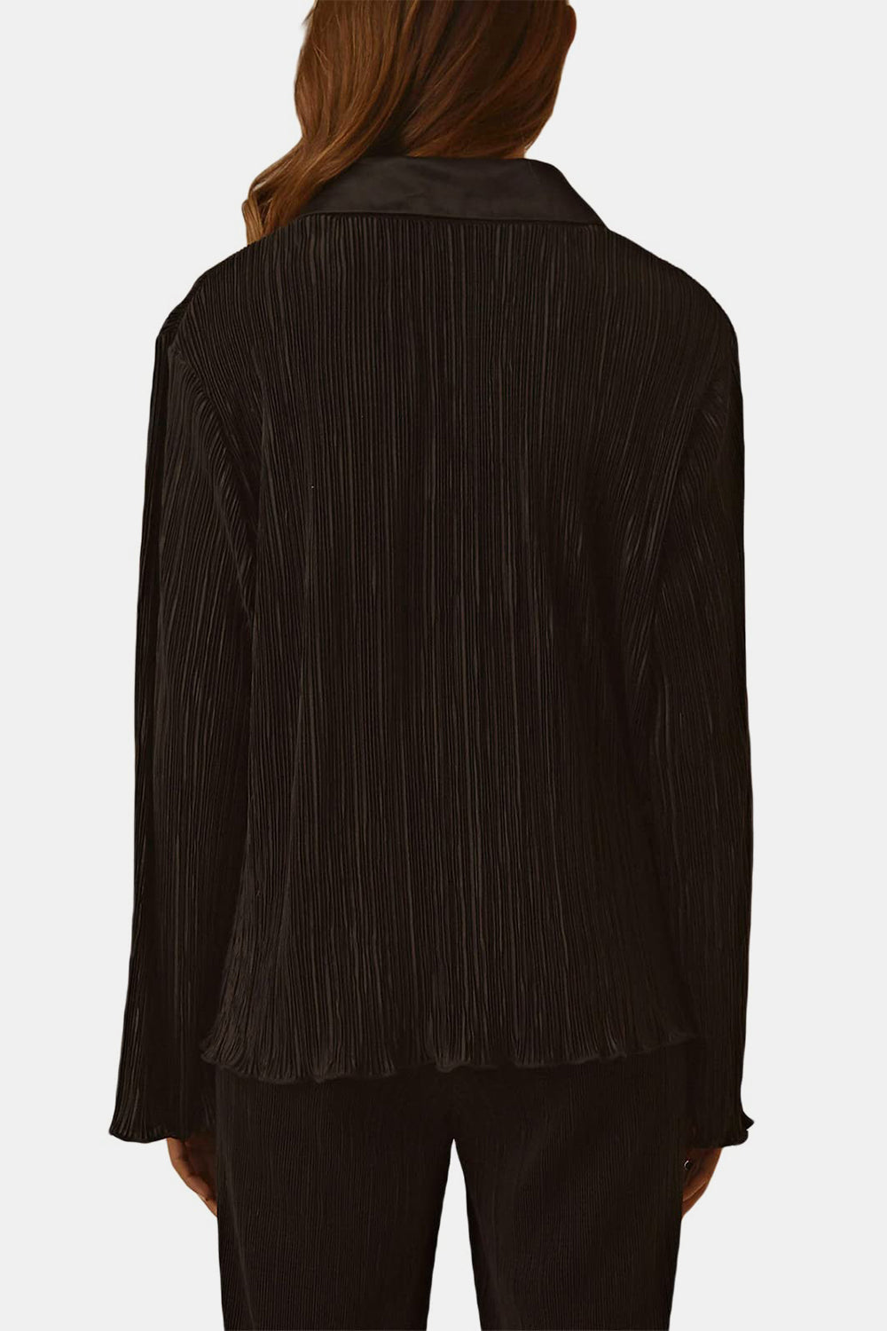 Textured Button Up Collared Neck Top and Pants Set - ClassiQ