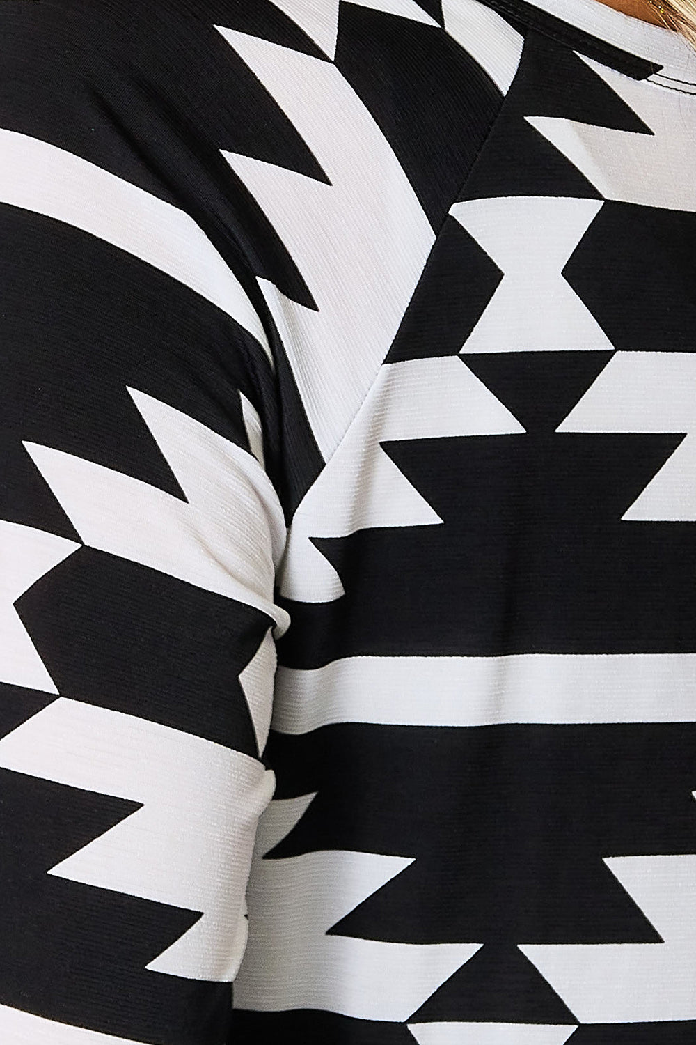 Heimish Full Size Geometric Notched Neck Long Sleeve Top - Classique Collection