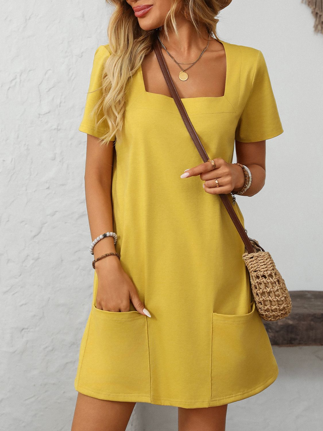 Mandy Square Neck Short Sleeve Mini Dress - Classique Collection