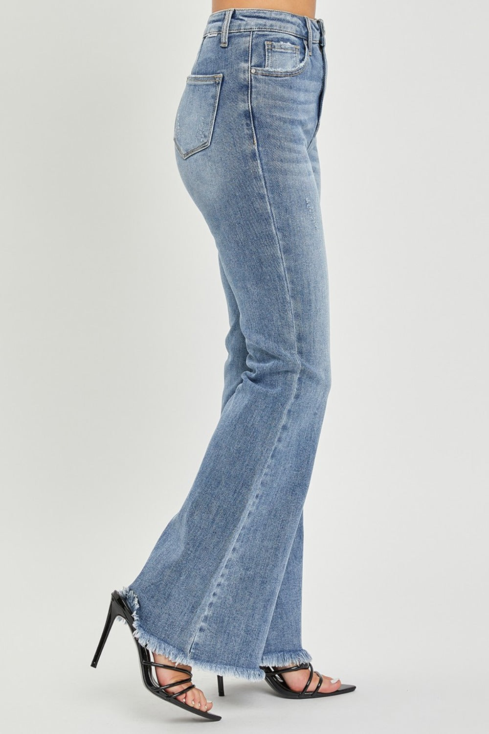 RISEN Full Size High Waist Raw Hem Flare Jeans - Classique Collection