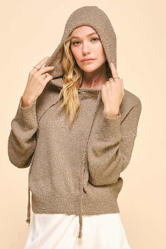 Davi & Dani Drop Shoulder Long Sleeve Hooded Sweater - ClassiQ