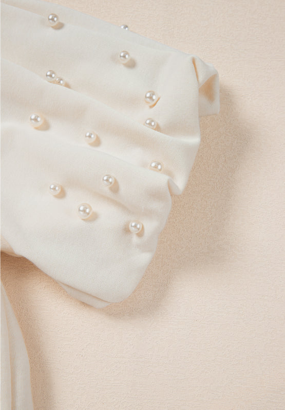 Pearl Detail Round Neck Half Sleeve Blouse - Classique Collection