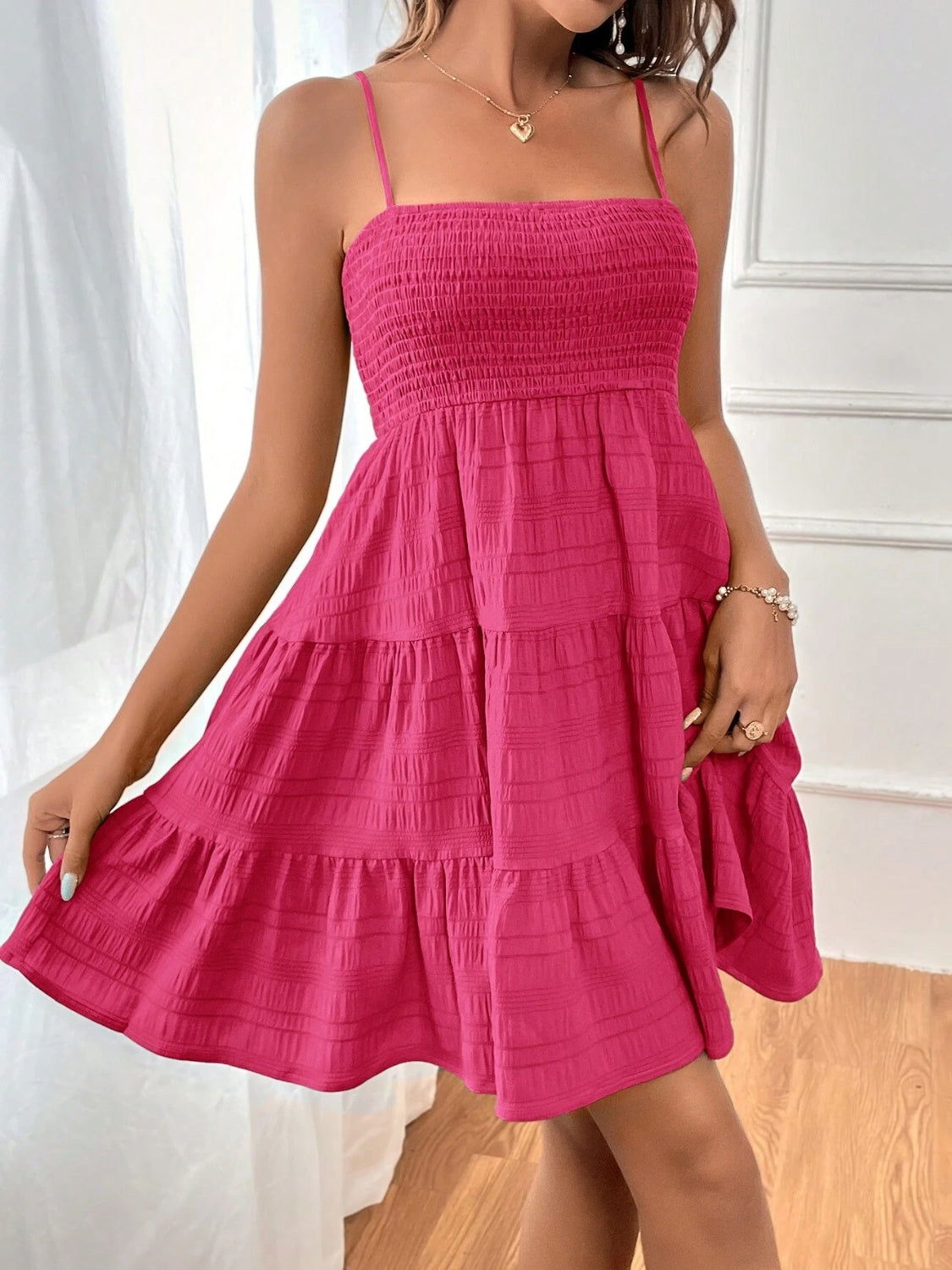 Smocked Tiered Sleeveless Mini Dress - Classique Collection