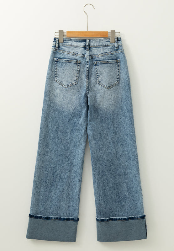 Washed Wide Leg Jeans with Pockets - Classique Collection