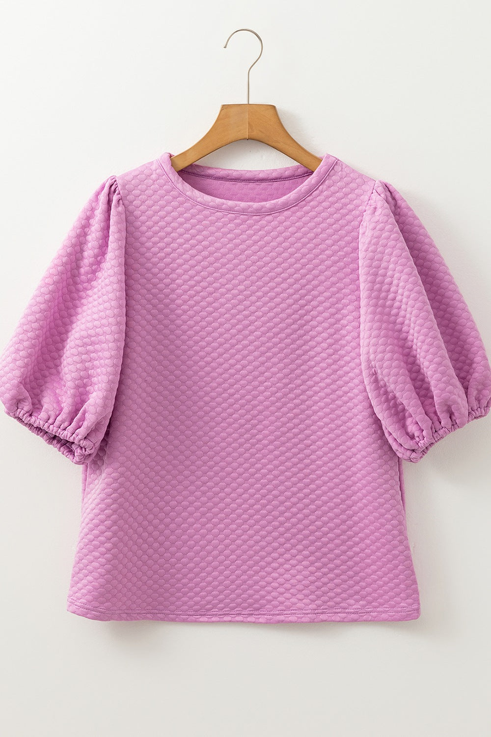 Textured Round Neck Puff Sleeve Blouse - Classique Collection