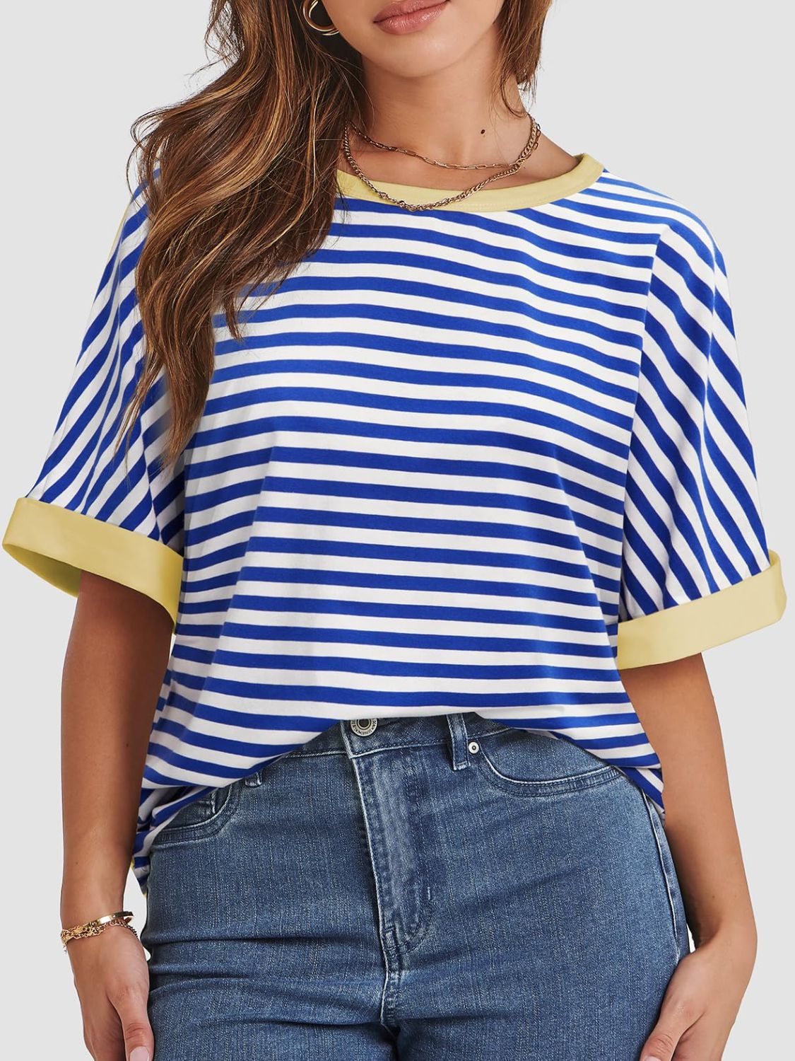Contrast Striped Round Neck Half Sleeve T-Shirt - Classique Collection