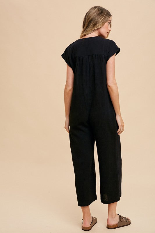 Annie Wear Button Detail Wide Leg Jumpsuit with Pockets - ClassiQ